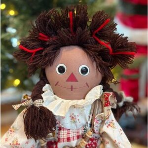 Vintage Ebony Raggedy Ann Style Cloth Rag Doll Baby